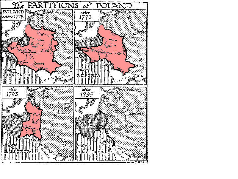 map of Poland's partitions from H G Wells